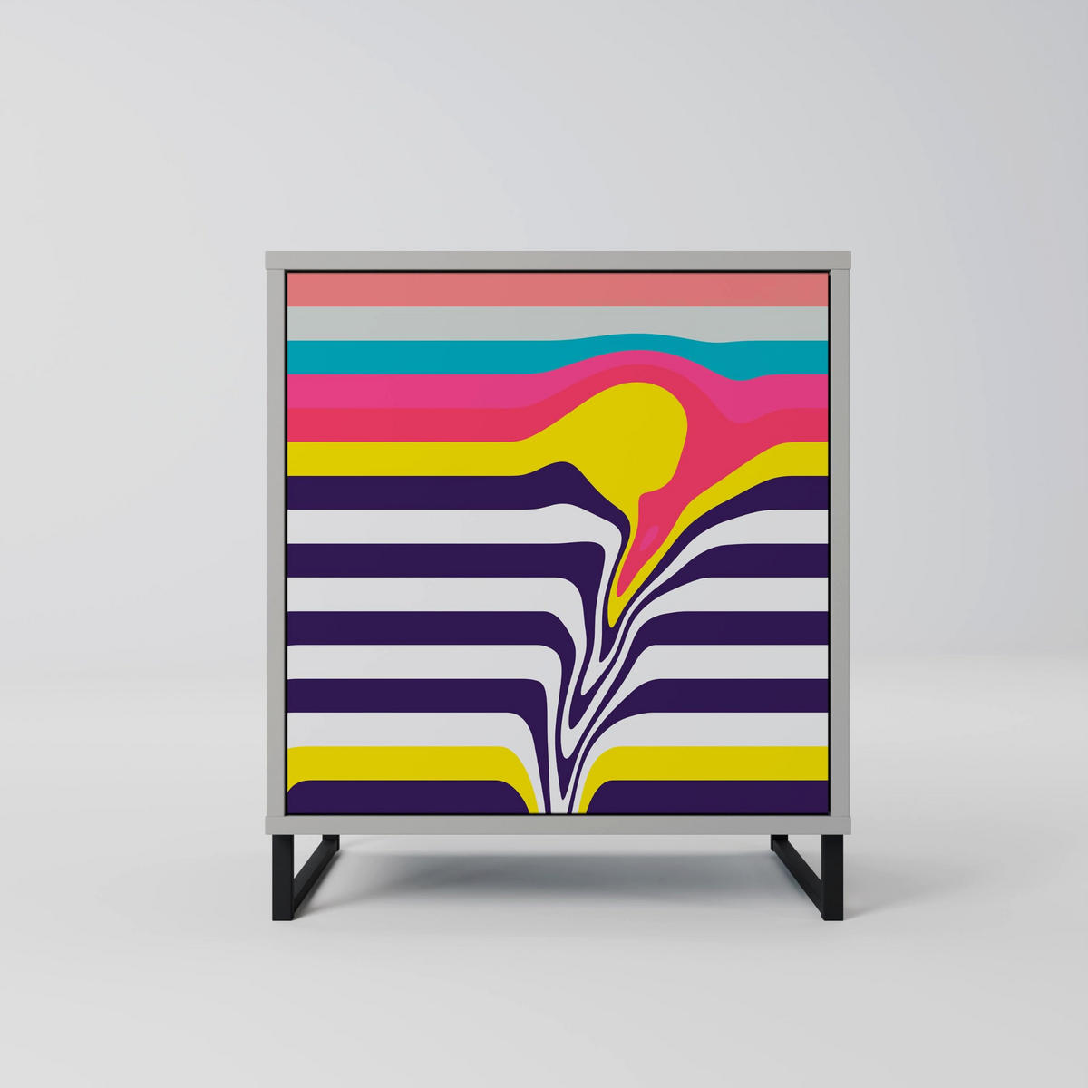 SIDEBOARD TONE COLLAPSE, Grau, 57,5x42x75,5 cm, Goldfarbene Metallfüße - Goldfarben/Multicolor, Holzwerkstoff/Metall (57.5/75.5/42cm) - SpaceRebels