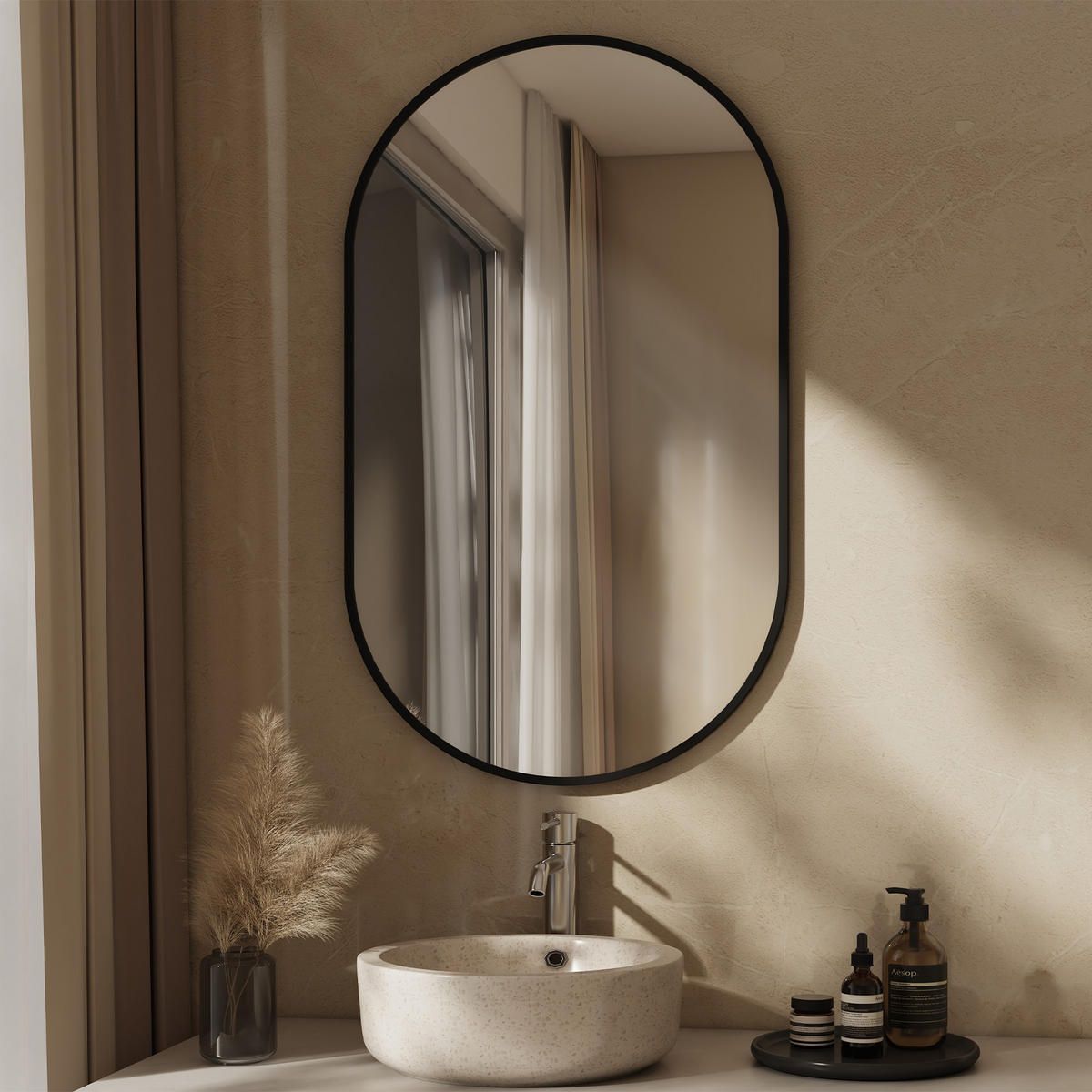 WANDSPIEGEL Umweltfreundlicher Glasspiegel Ovale Schwarz 100/60/2 cm - Schwarz, Glas/Metall (60/100/2cm) - EMKE