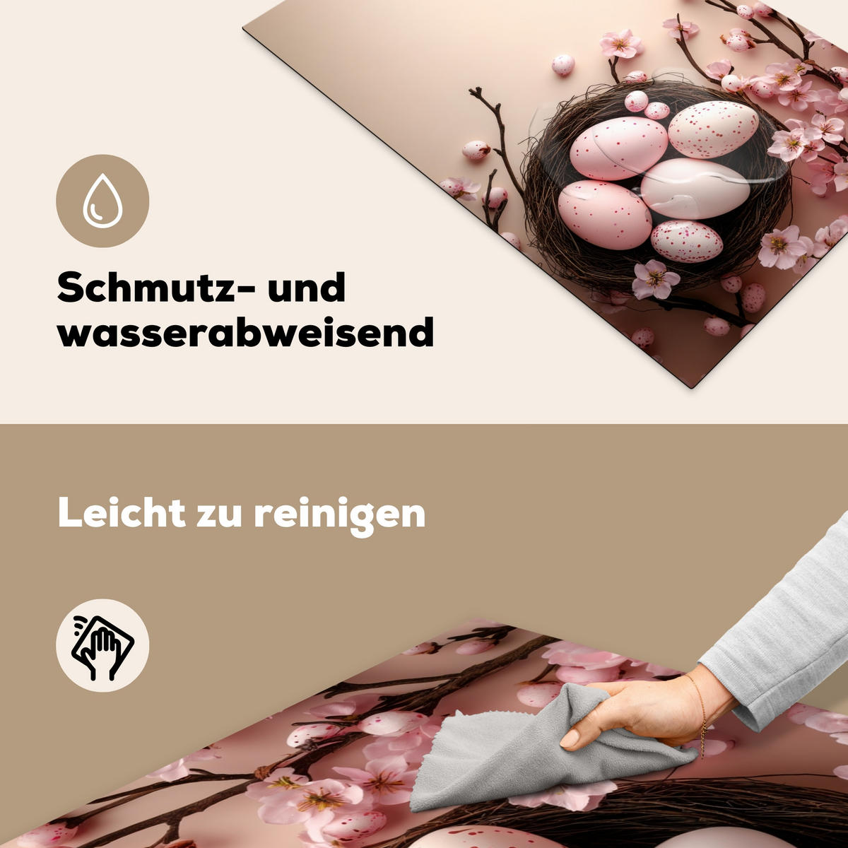 HERDABDECKPLATTE Rosa - Blüten - Eier Ceranfeldabdeckung 85x52 cm - Hellrosa, Kunststoff (85/52/0.2cm) - MuchoWow