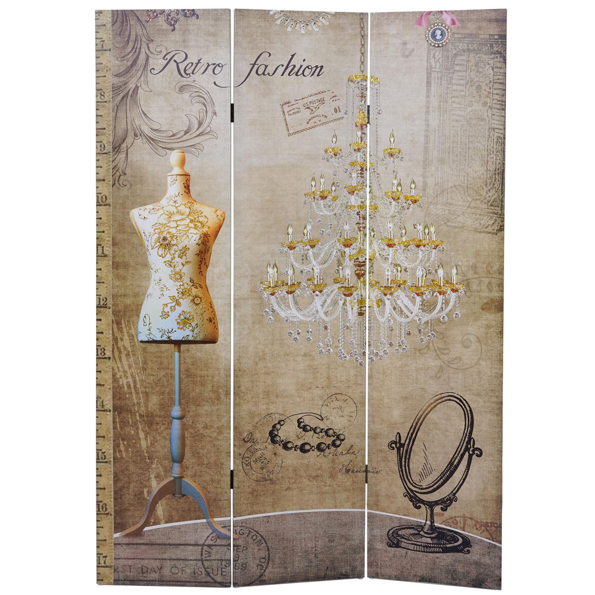 FOTO-PARAVENT RETRO Weiß, Gold - Goldfarben/Weiß, Holz (120/180/2cm) - Jamb