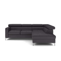 ECKSCHLAFSOFA aus Echtleder mit Schlaffunktion und Bettkasten - Chromfarben/Silberfarben, Leder/Holz (207/242cm) - Cotta