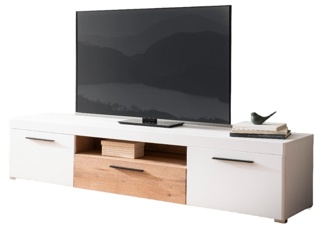 TV-LOWBOARD weiß matt, Evoke Eiche, TV Unterteil 205 cm, Soft-Close-Funktion - Eichefarben/Silberfarben, Holzwerkstoff/Kunststoff (205/44/45cm)