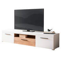 TV-LOWBOARD weiß matt, Evoke Eiche, TV Unterteil 205 cm, Soft-Close-Funktion - Eichefarben/Silberfarben, Holzwerkstoff/Kunststoff (205/44/45cm)