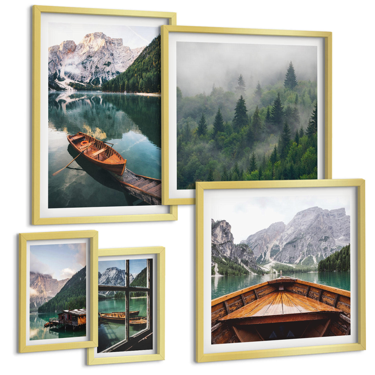 BILDER SET 5er Set - 50x50 cm & 20x30 cm & 40x60 cm Goldrahmen - Straßen, Häuser, Pflanzen, Töpfe - Goldfarben, Kunststoff (40/60cm) - TULUP