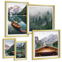 BILDER SET 5er Set - 50x50 cm & 20x30 cm & 40x60 cm Goldrahmen - Straßen, Häuser, Pflanzen, Töpfe - Goldfarben, Kunststoff (40/60cm) - TULUP