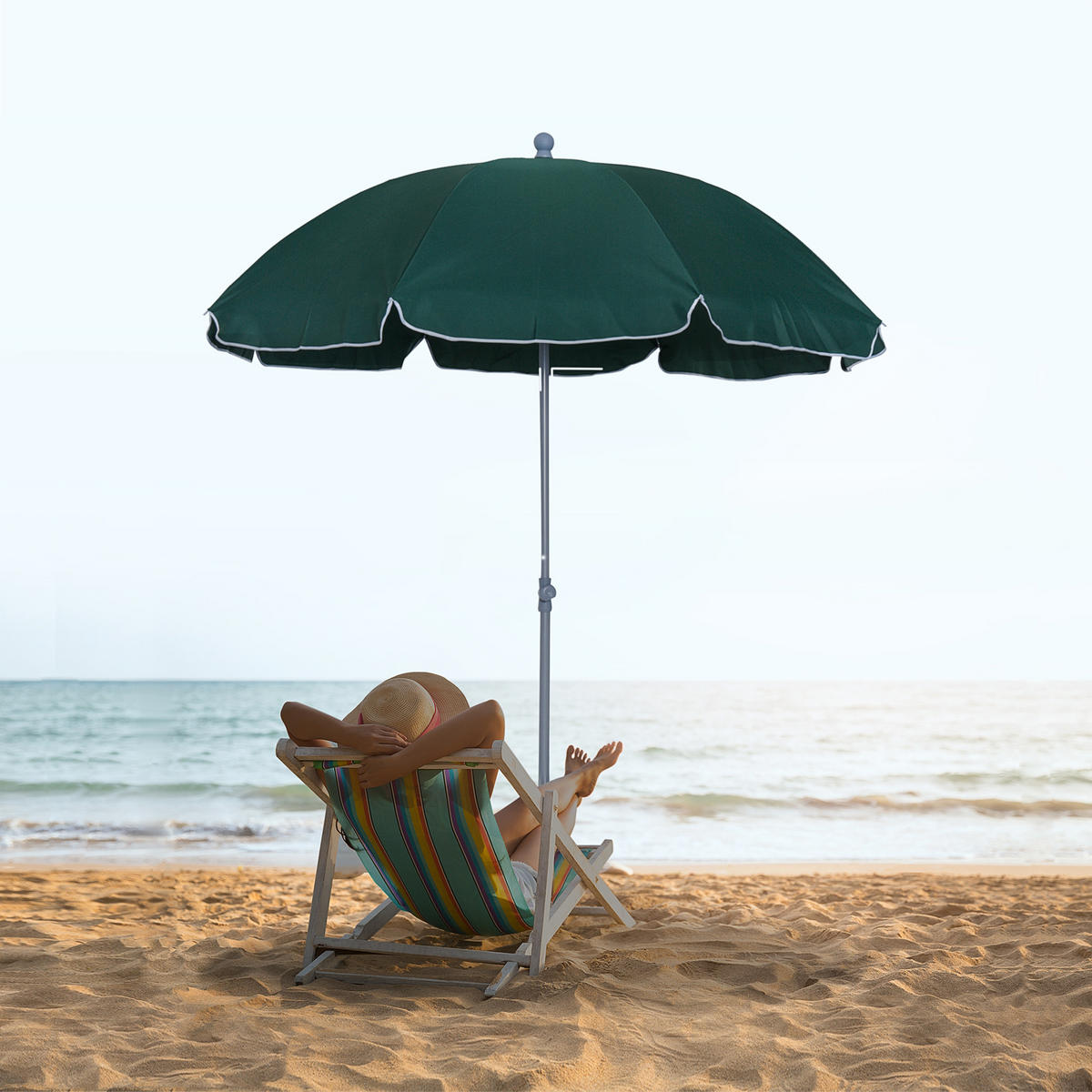 SONNENSCHIRM DE-11442 neigbar, octogonal, Ø 2 m Grün - Grün, Metall (202/202cm) - ComfortXL