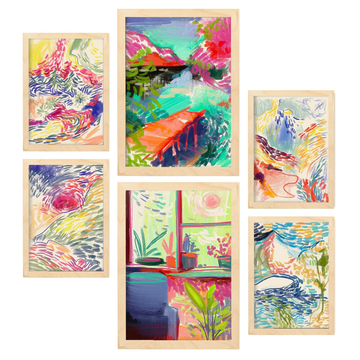 POSTER Set Mit 6 Essenz Der Natur In Kulissen Abstracts Ästhetische Dekorative Gemälde Für Ihr Wohnzimmer Zuhause A3 & A4 Rahmen Aus Hellem Holz - Beige, Papier (29/3cm) - Nacnic