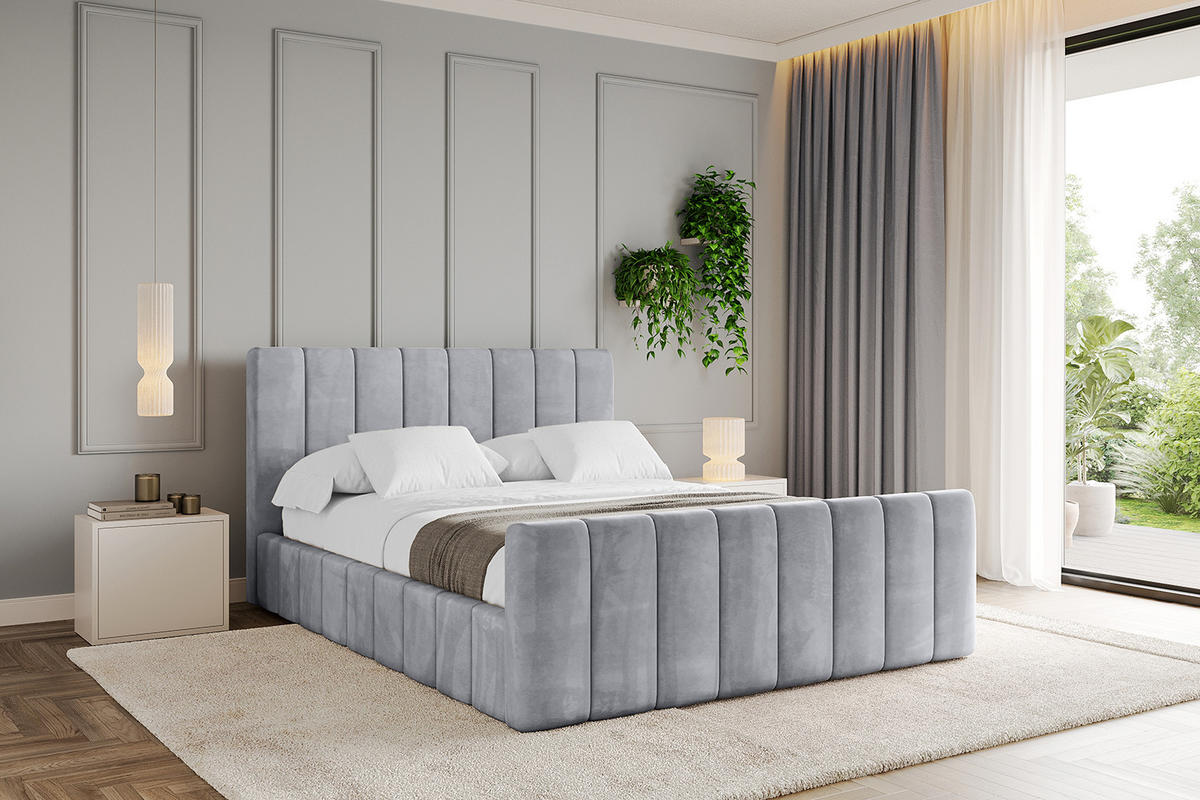 POLSTERBETT mit Bettkasten, Fußteil und Lattenrost, Boxbett mit Matratze H3/H4 - FINO-Z 180x200 Hellgrau - Hellgrau, Holzwerkstoff/Textil (180/200cm) - ALTDECOR