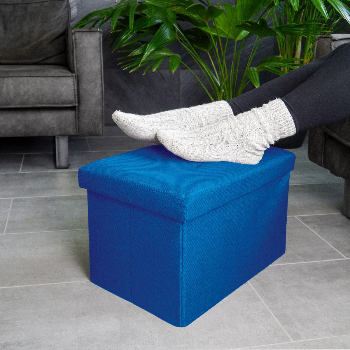 SITZBOX Faltbar mit Stauraum 49/30/30 cm (Blau) - Blau, Textil (30/30/49cm) - Intirilife