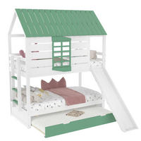 ETAGENBETT 90/200 cm in Weiß/Grün mit Rutsche und Ausziehbett - Weiß, Holzwerkstoff (90/200cm) - OKMYHOME