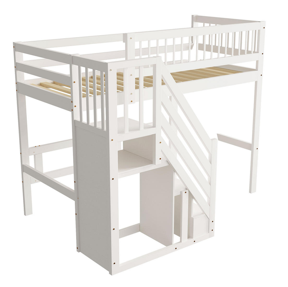 VYSOKÁ postel 90/200 cm bílá s úložnými schody z masivního dřeva - bílá, kompozitní dřevo (90/200cm) - OKWISH