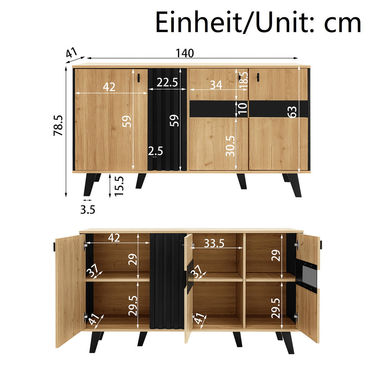 TV-ELEMENT-SET 170/40/50,5 cm mit Sideboard, Couchtisch und LED-Beleuchtung - Schwarz, Holzwerkstoff (100/45/60cm) - BEAOK