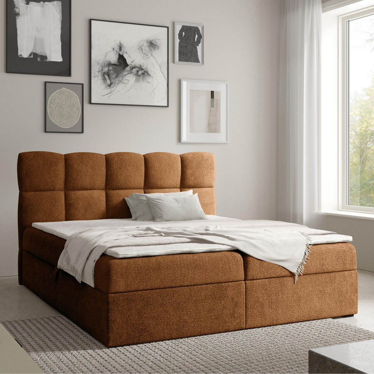 BOXSPRINGBETT mit zwei Stauräume 140x200 cm in Braun - Braun, Textil (140/200cm) - Home Collective