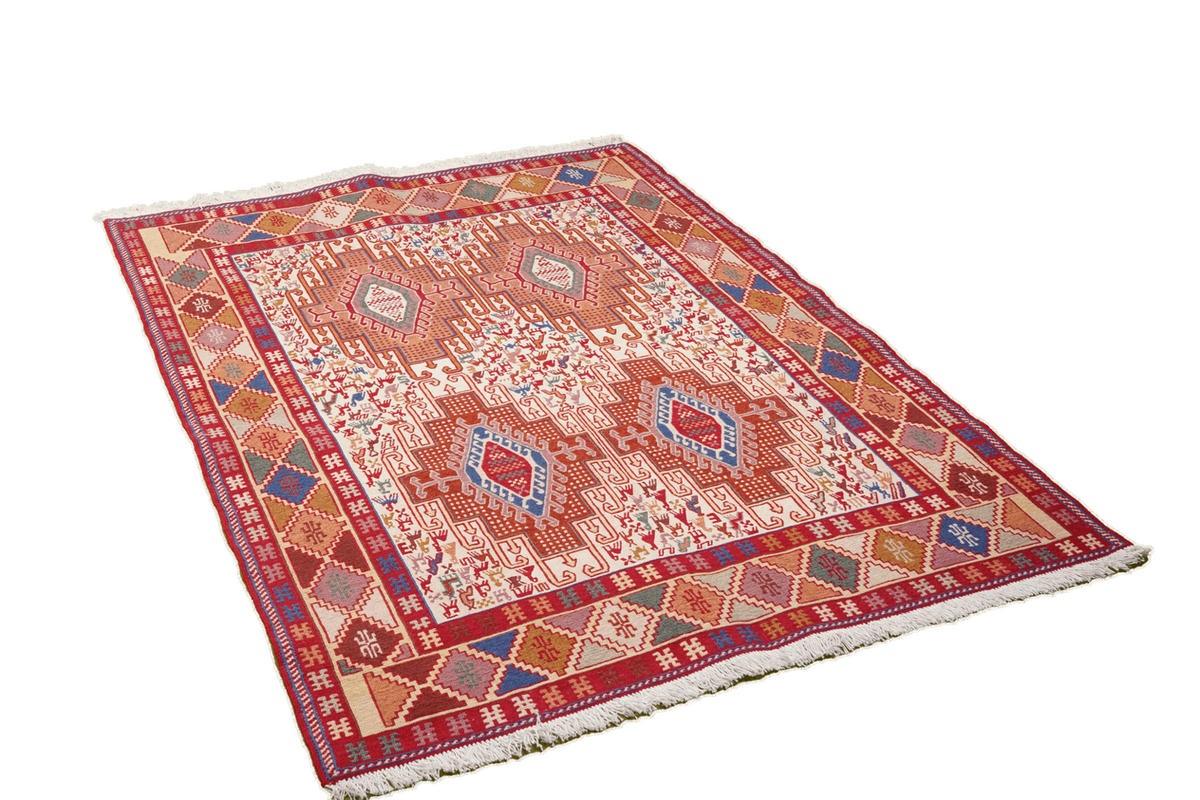 HANDWEBTEPPICH Sumak Shahsavan Beige 141/109 cm Schurwolle - Beige, Textil (109/141cm) - Looma