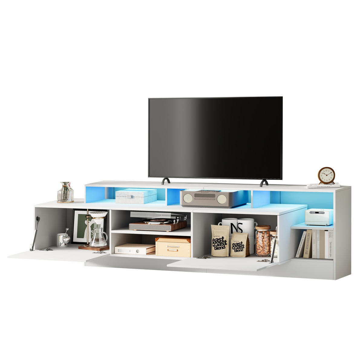 TV-LOWBOARD 190/40/48,5 cm Weiß aus Spanplatte mit LED - Weiß, Holzwerkstoff (190/48.5/40cm) - OKWISH