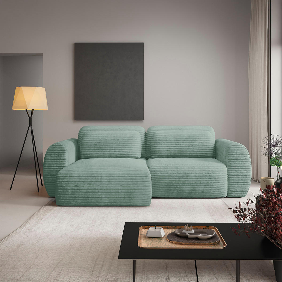 ECKSOFA Camilla 3 Sitzplätze Wassergrün - Grün, Holz (270/165cm) - Petits-meubles