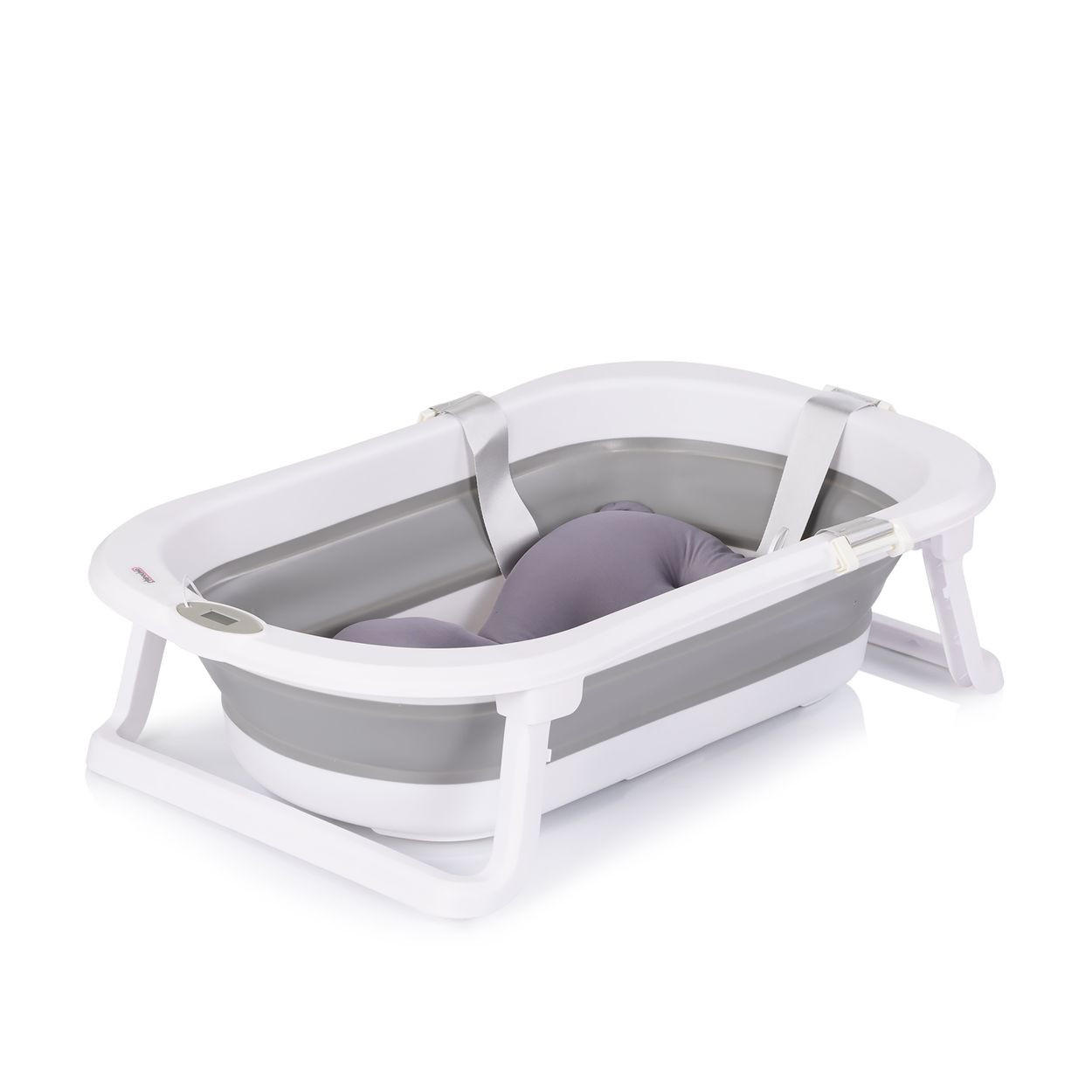 BABYBADEWANNE-SET Malibu 78 cm grau Ständer, klappbar, Thermometer, Ablauf - Grau, Kunststoff (47/78cm) - Chipolino
