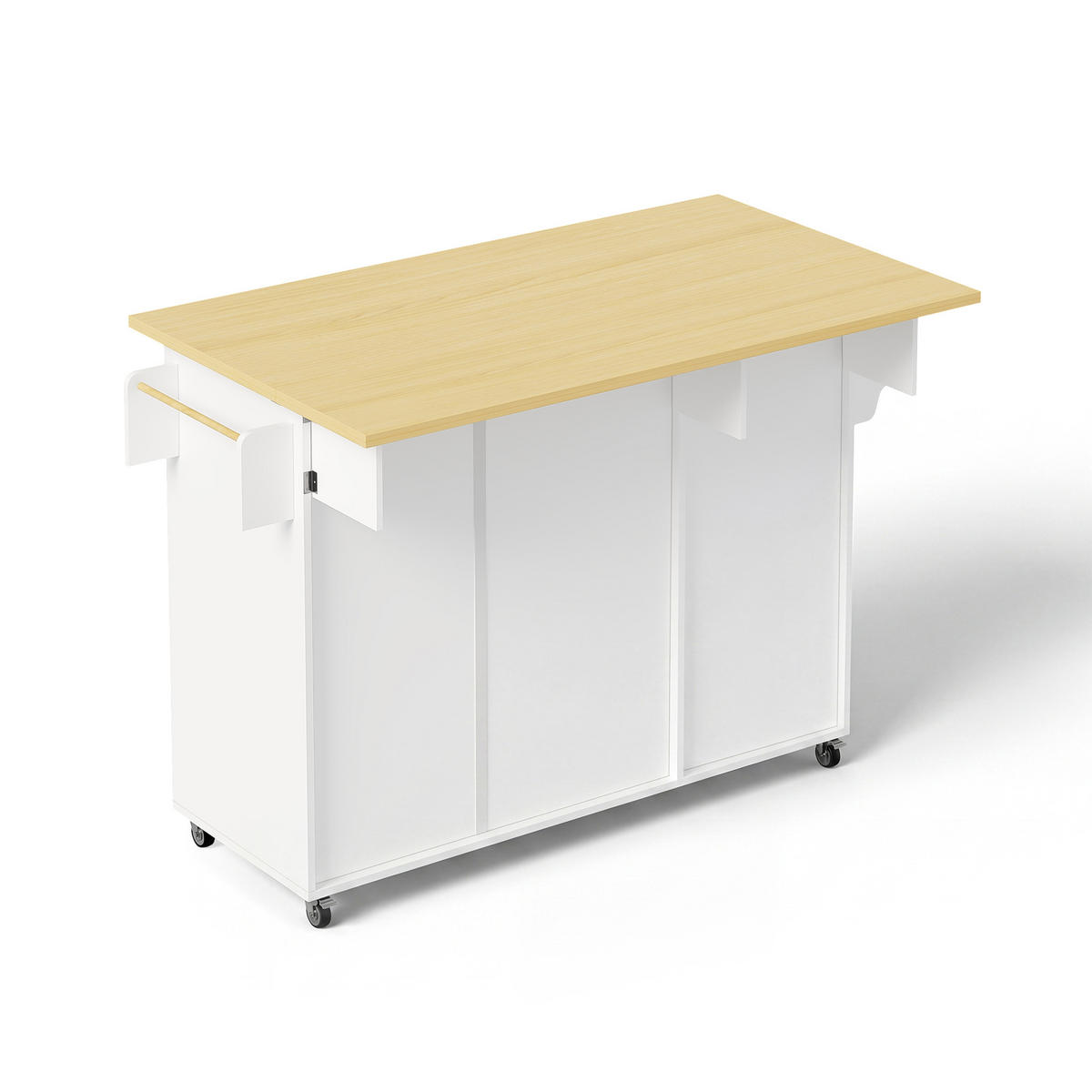 KÜCHENINSEL 120 cm FSC MDF Natur Weiß mit Klappbarer Arbeitsplatte und Bartisch Funktion - Weiß, Holzwerkstoff (70/92/120cm) - Korfee