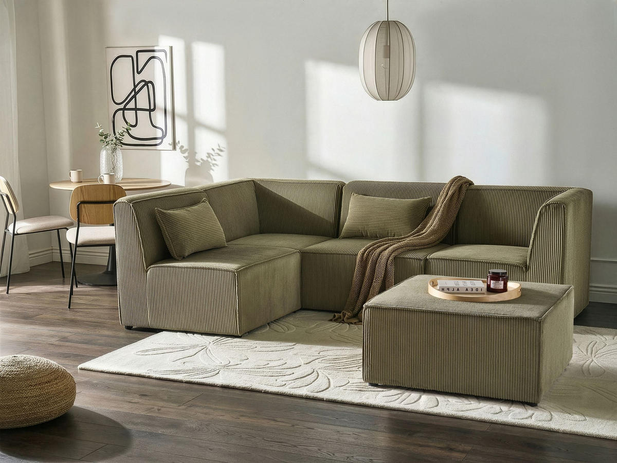 COLȚAR modul cu 4 locuri pe partea dreaptă verde reps reiat cu otomană Lemvig - verde, material textil (250/166cm) - Beliani