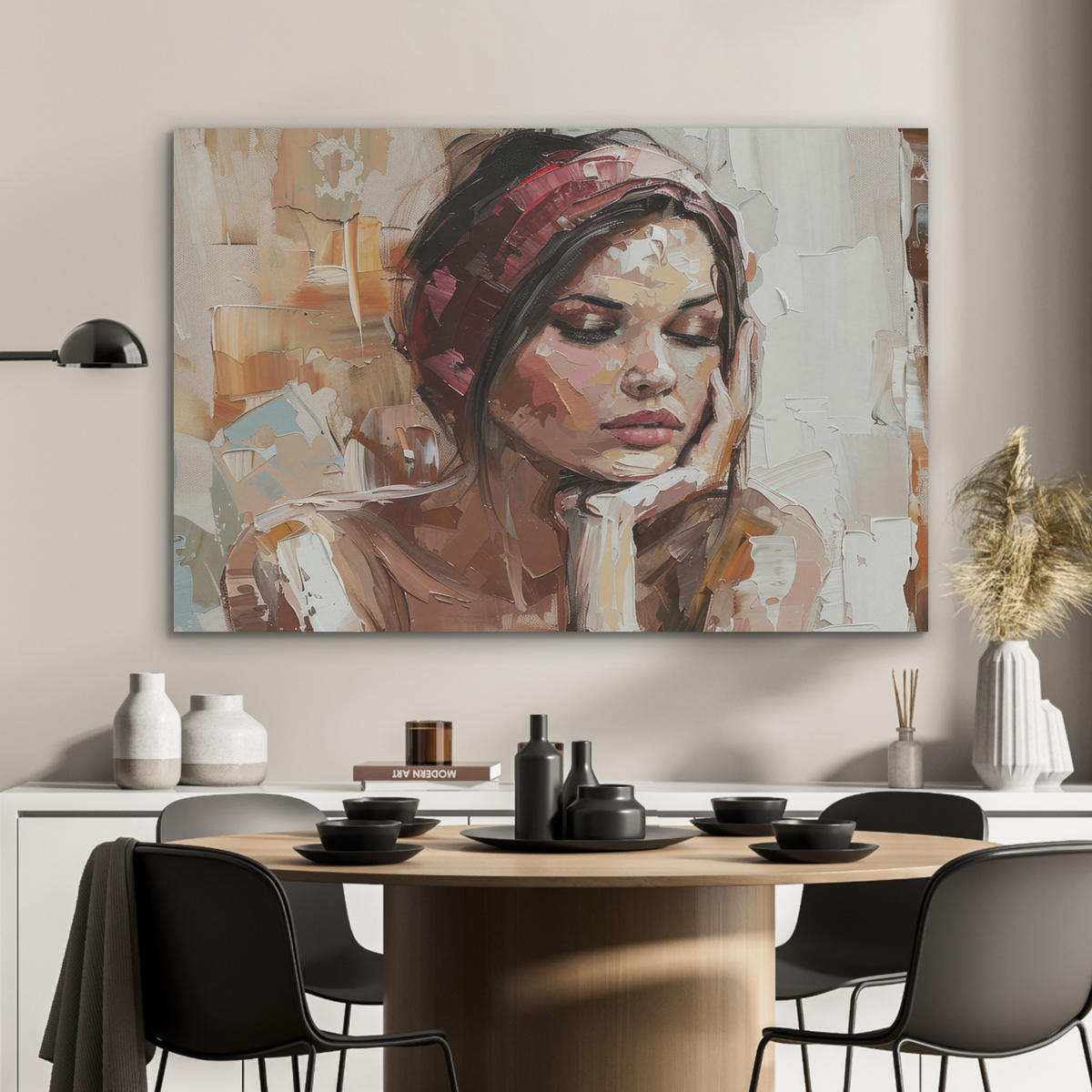 AKUSTIKPANEEL Frau - Porträt - Modern 100x70 cm - Altrosa, Textil (100/0.9/70cm) - MuchoWow