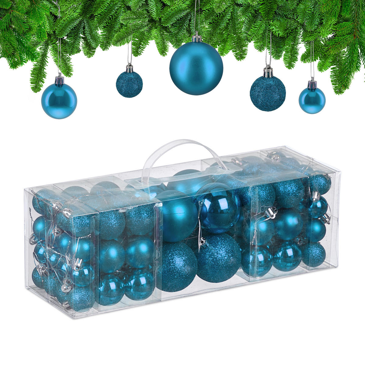 76XWEIHNACHTSKUGELN - Türkis, Kunststoff (6/7/6cm) - Relaxdays