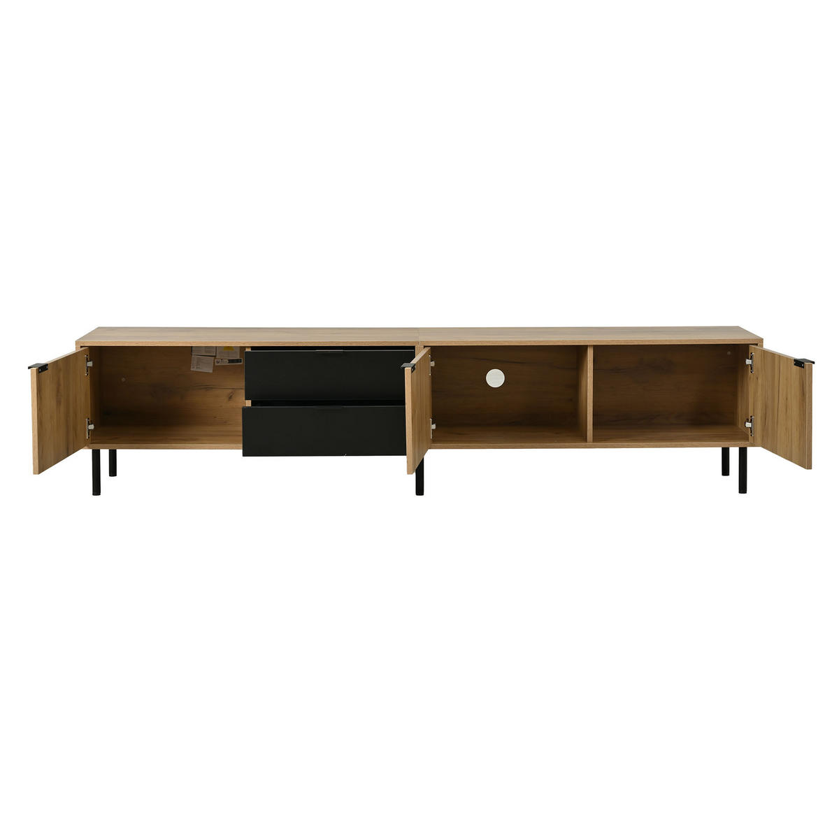 TV-BANK Schwarz/Natur 208/40/48 cm, Soft-Close, Kabelmanagement, 2 Schubladen - Schwarz, Holzwerkstoff (208/48/40cm) - PANGIVO