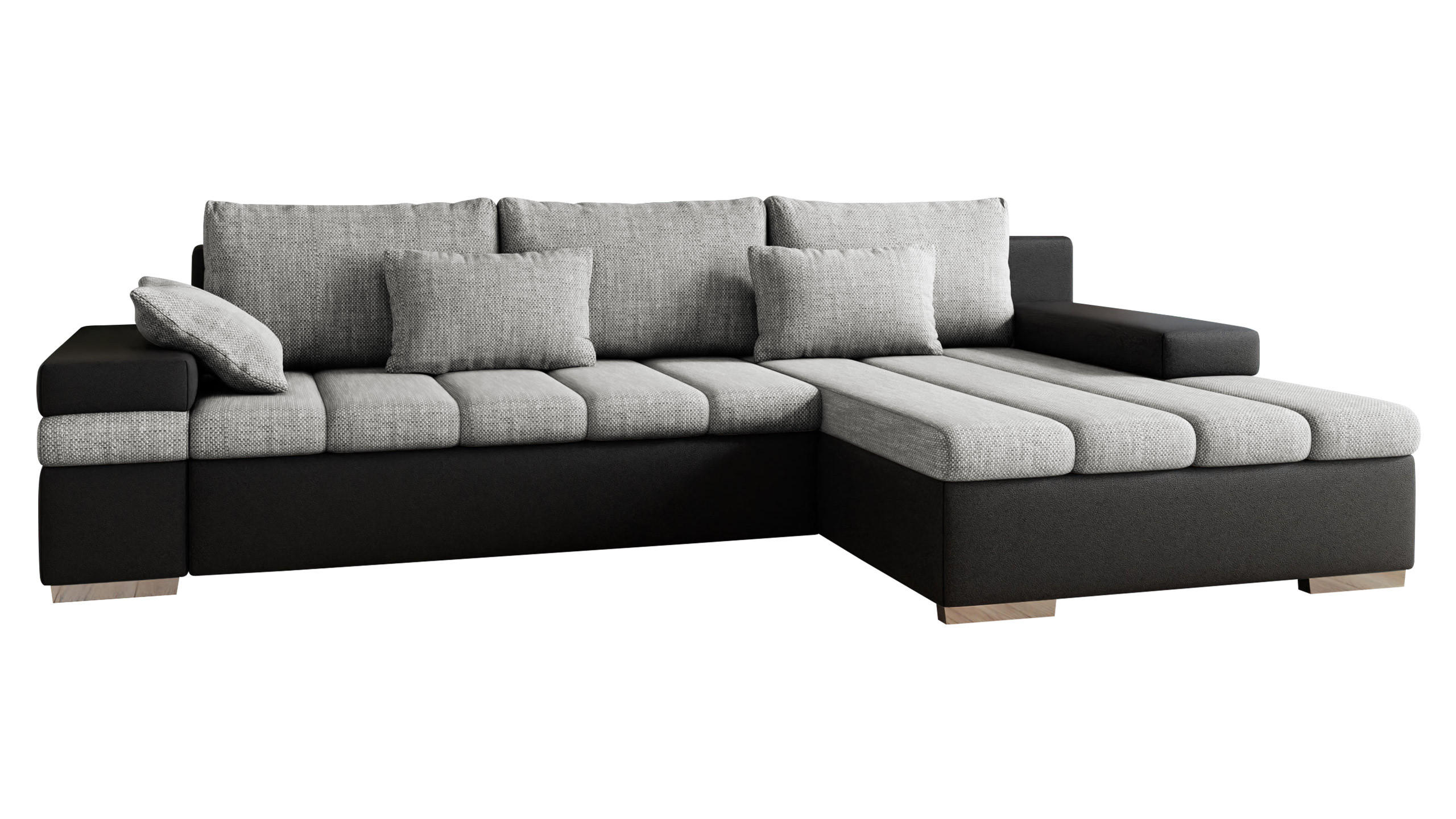 ECKSOFA Bangkok, Seite: Rechts - Silberfarben/Hellgrau, Holz/Textil (310/175cm) - MIRJAN24