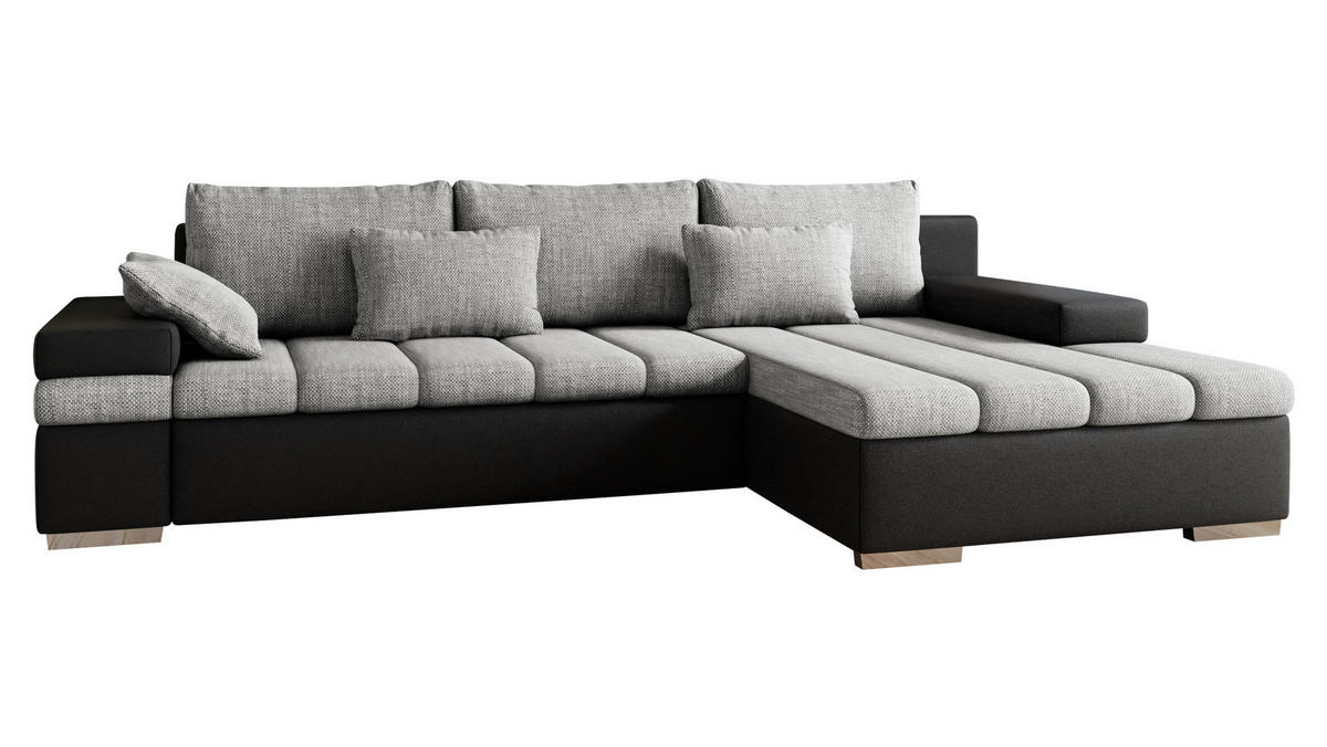 ECKSOFA Bangkok, Seite: Rechts - Silberfarben/Hellgrau, Holz/Textil (310/175cm) - MIRJAN24
