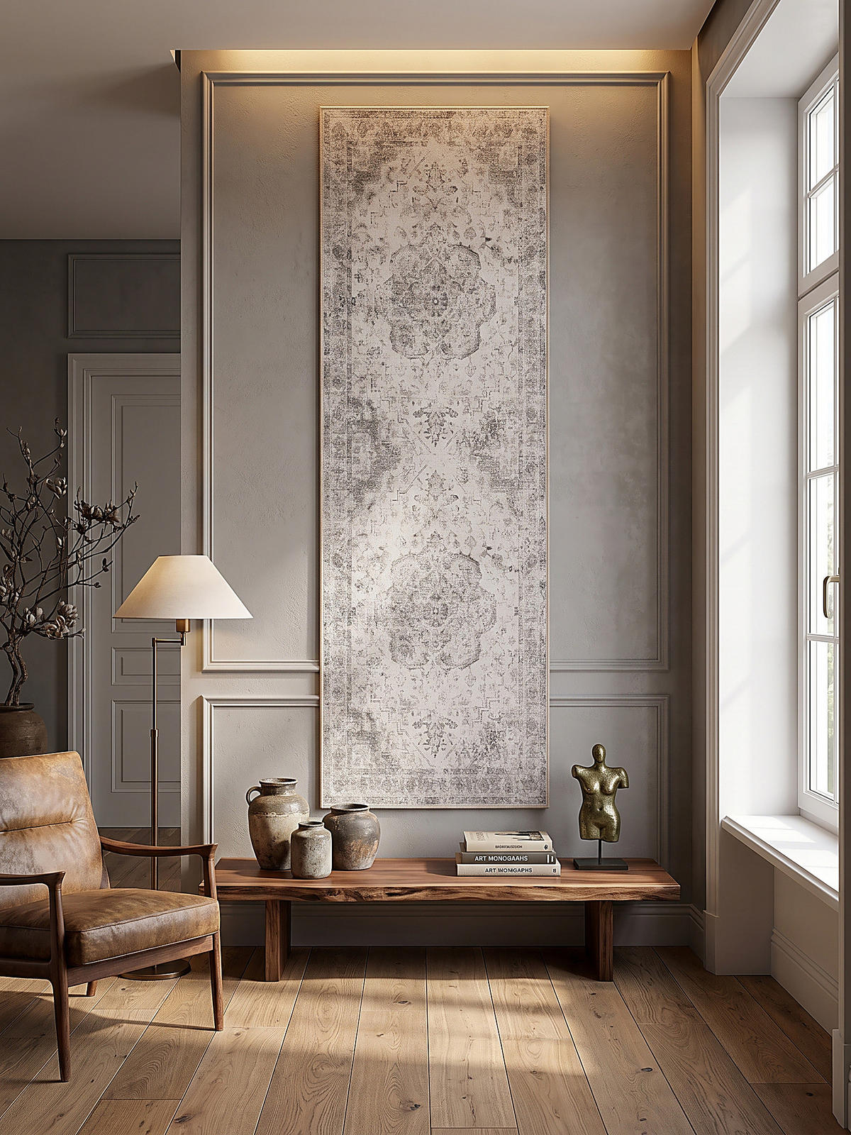 LÄUFER waschbar, mit floralen Ornamenten, VERNANTE in Beige-Grau, 80 x 250 cm - Beige, Textil (80/250cm) - KADIMA DESIGN