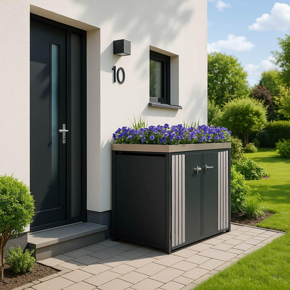 2ER-MÜLLTONNENVERKLEIDUNG Anthrazit, Hellbraun - Hellbraun/Anthrazit, Metall (132/125/84cm) - MCW