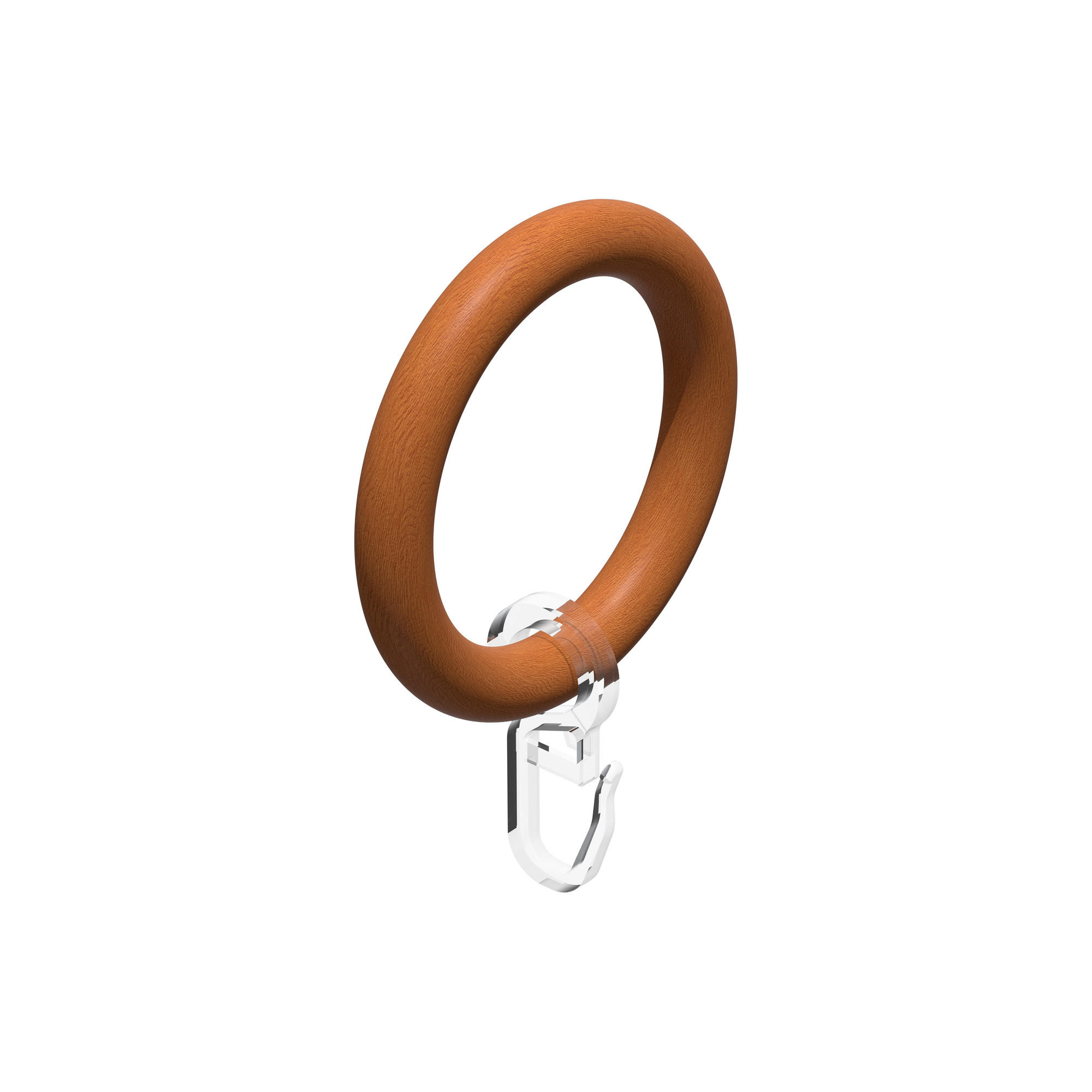 RUNDRINGE MIT FALTENHAKEN FÜR GARDINENSTANGEN 28 mm Ø, Kirschbaum, Packung 10 Stück - Kirschbaumfarben, Holz (28cm) - INTERDECO