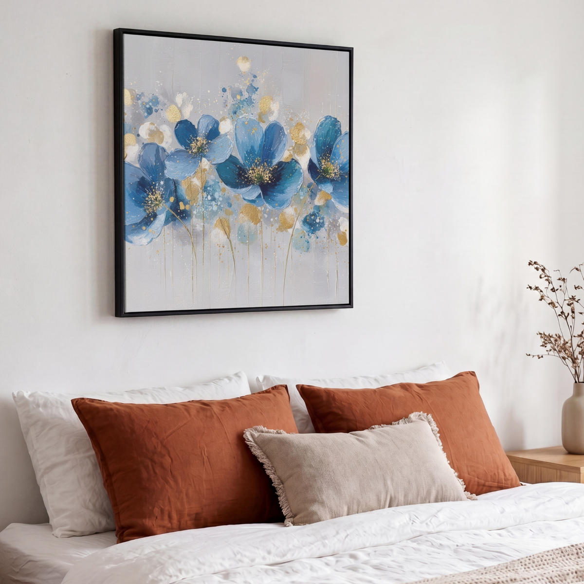 LEINWAND Bilder mit Rahmen - Blumen - Blau - Abstrakt - 50x50 - Hellgrau, Textil (50/50cm) - MuchoWow