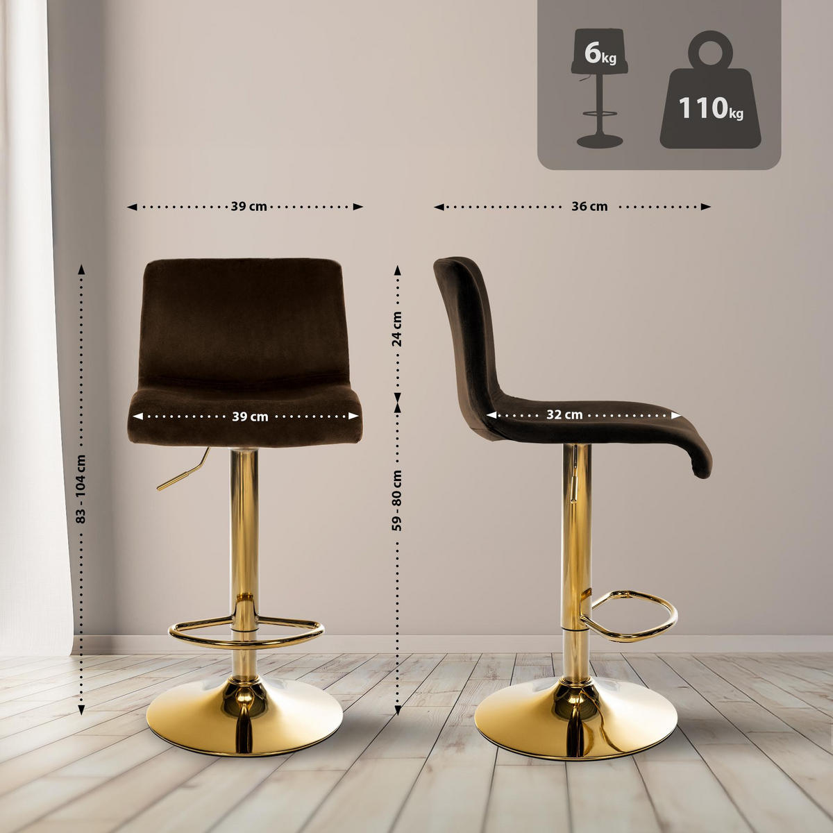 BARHOCKER Samt Braun - Braun, Textil (39/83/36cm) - CLP