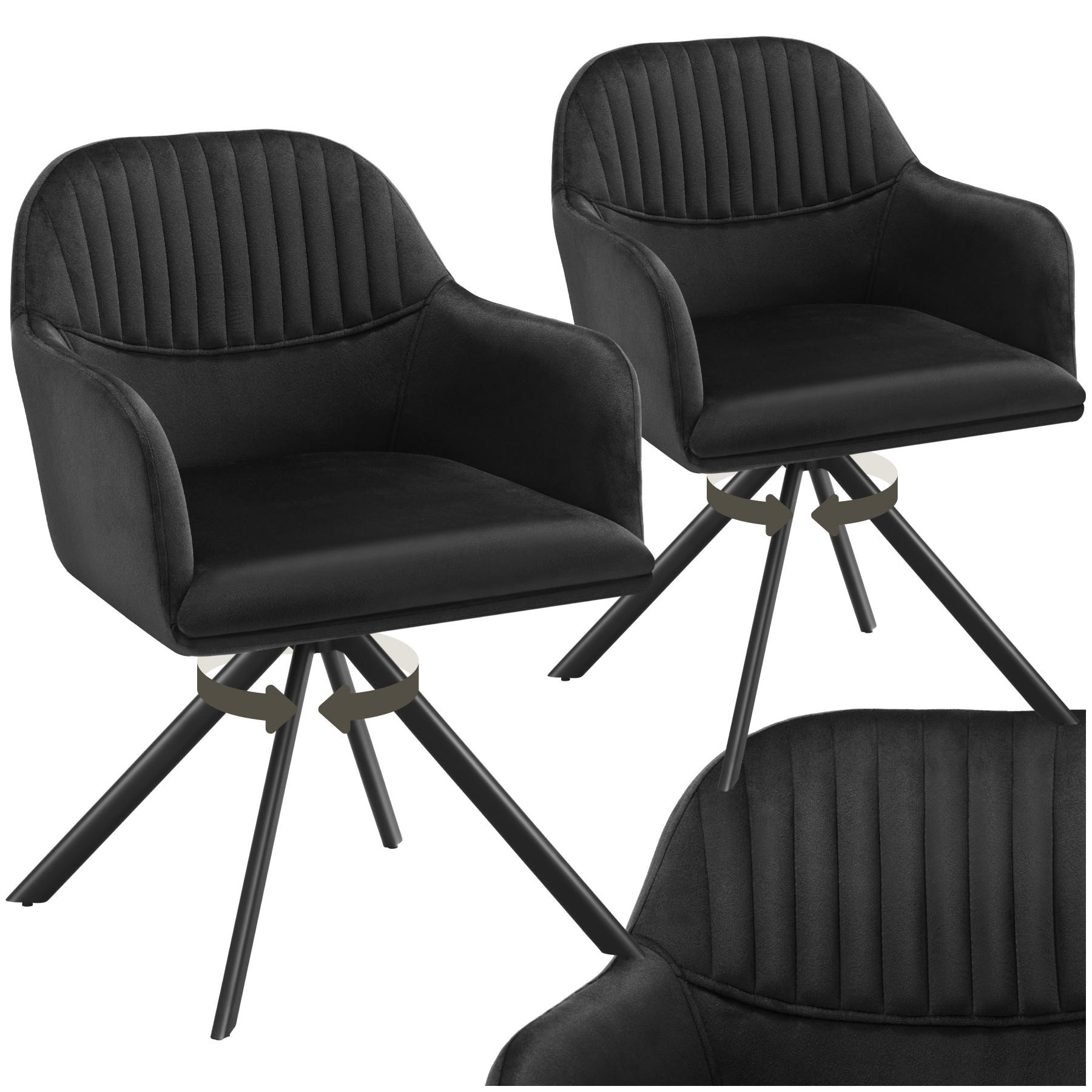 DREHSTUHL 2er Set Lona 56 x 59 x 81 cm schwarz/schwarz - Schwarz, Textil (56/81/59cm) - tectake
