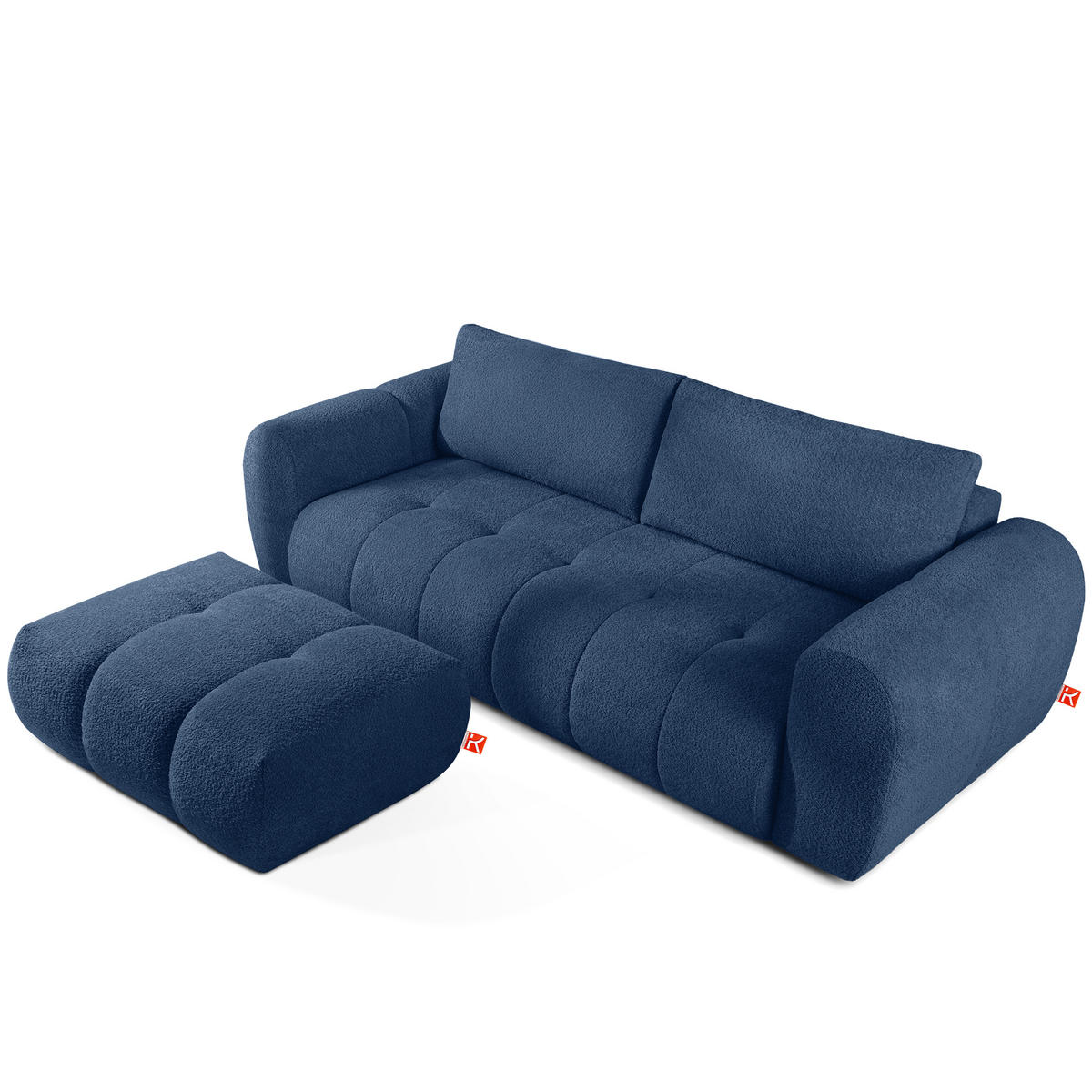 SOFA LIRA mit Pouf, Dunkelblau, Bouclé - Dunkelblau, Holz/Holzwerkstoff (96/43/50cm) - KONSIMO®