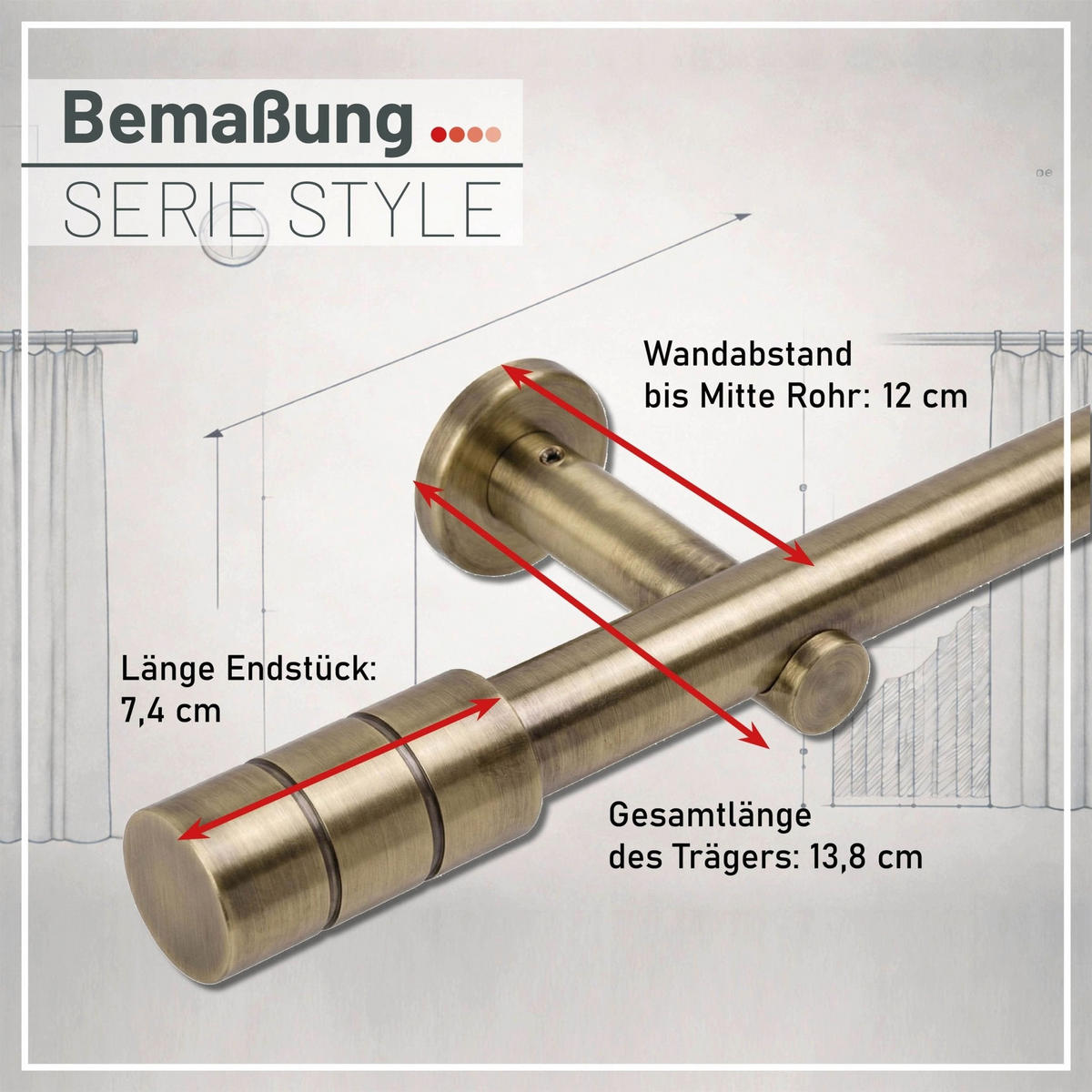 GARDINENSTANGE 1-Lauf Zylinder - Messingfarben, Metall (270cm) - Deco-Raum