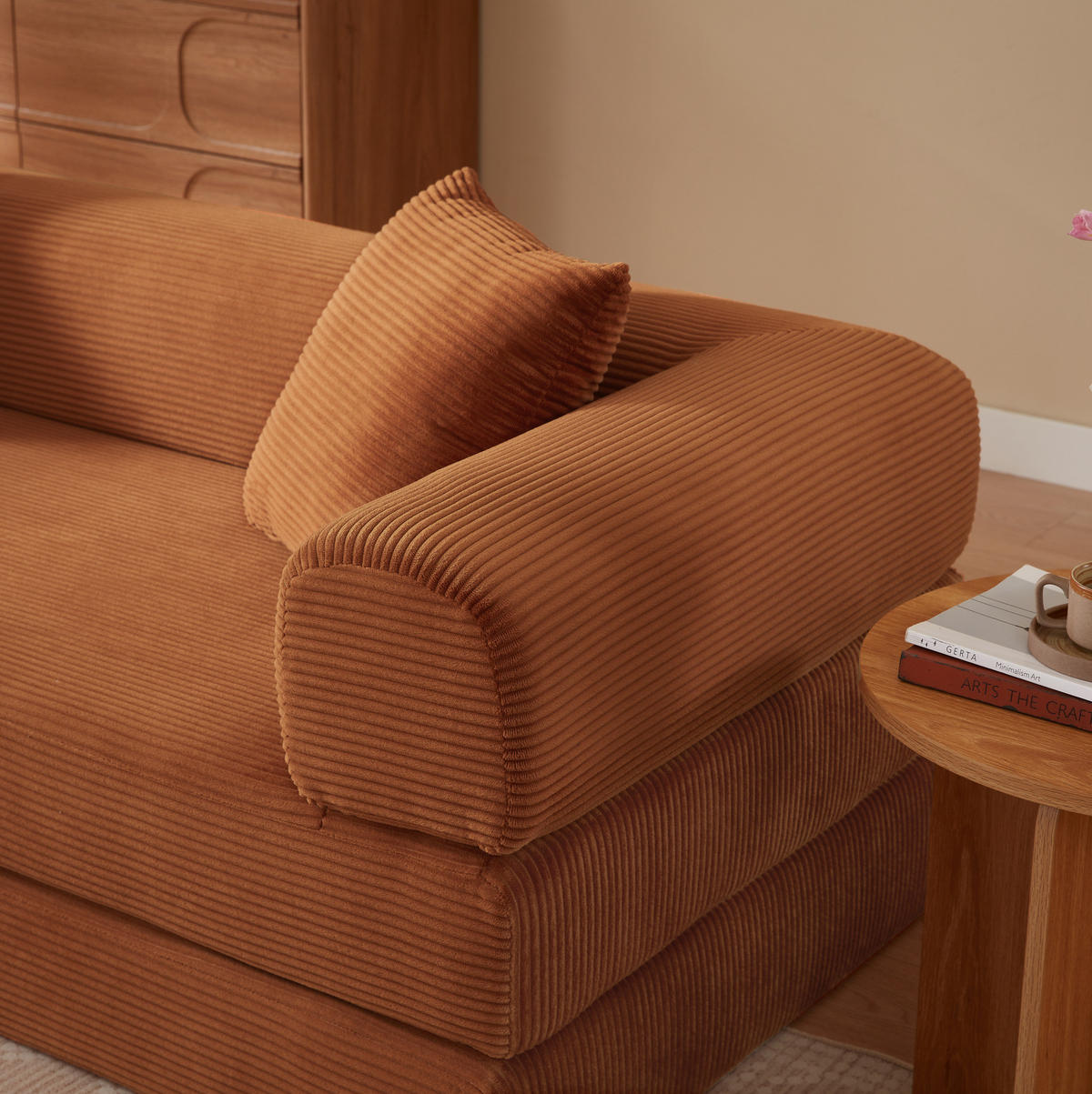 SOFA mit Schlaffunktion Velours Terracotta - Terracotta, Kunststoff (89/59/195cm) - Meubliv
