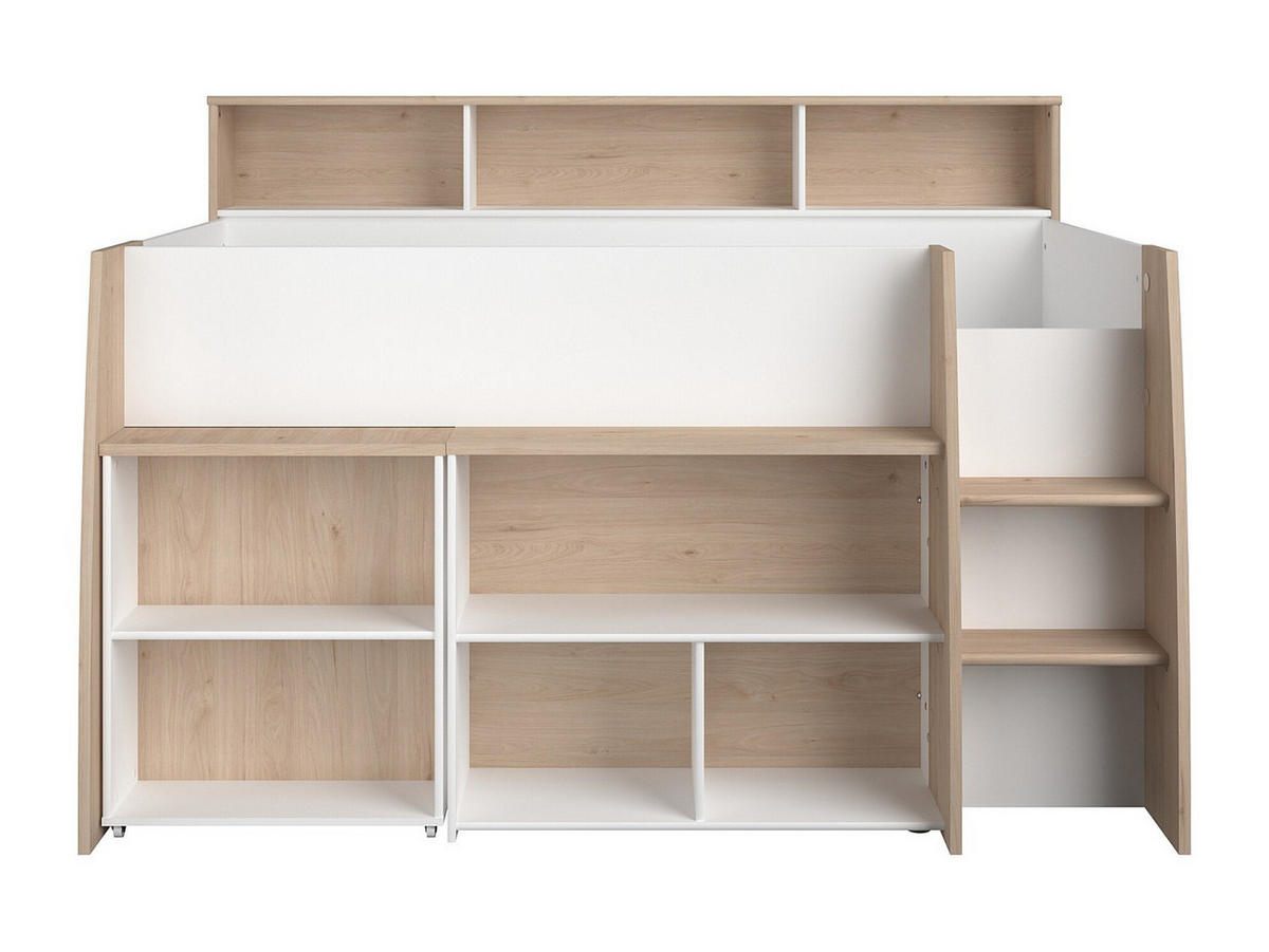 HOCHBETT Lucas 2 in Japanische Eiche - Weiß 90 x 200 cm - Eichefarben/Weiß, Holz (90/200cm) - Parisot Meuble