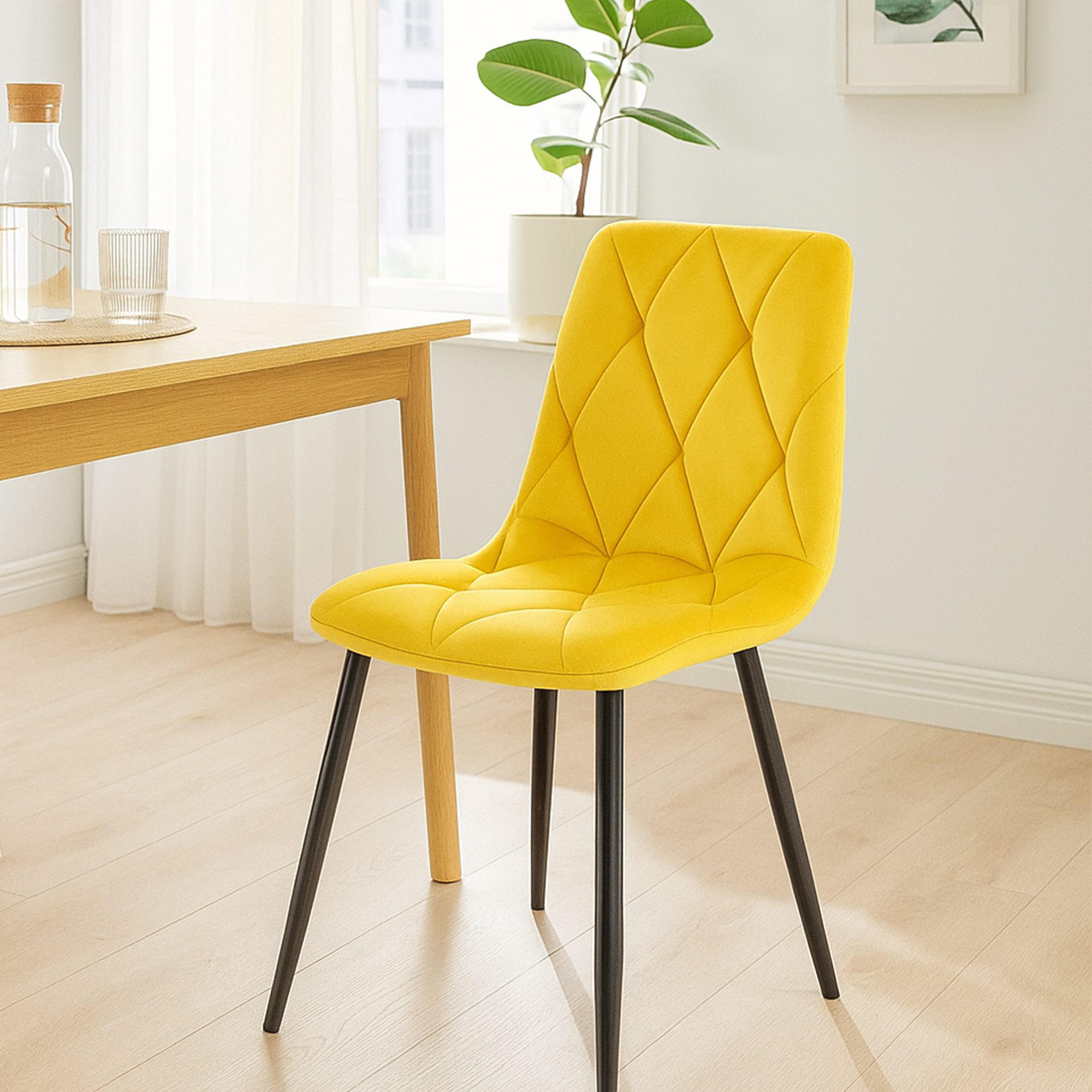 ESSZIMMERSTUHL Samt Gelb - Gelb/Schwarz, Textil/Metall (45/85/55cm) - CLP