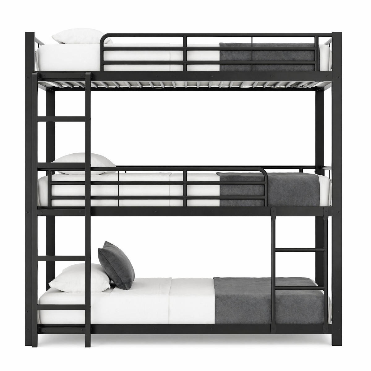 ETAGENBETT 90/200 cm in Schwarz mit Leiter und Sicherheitsgeländern Metall - Schwarz, Metall (90/200cm) - CHICFURN