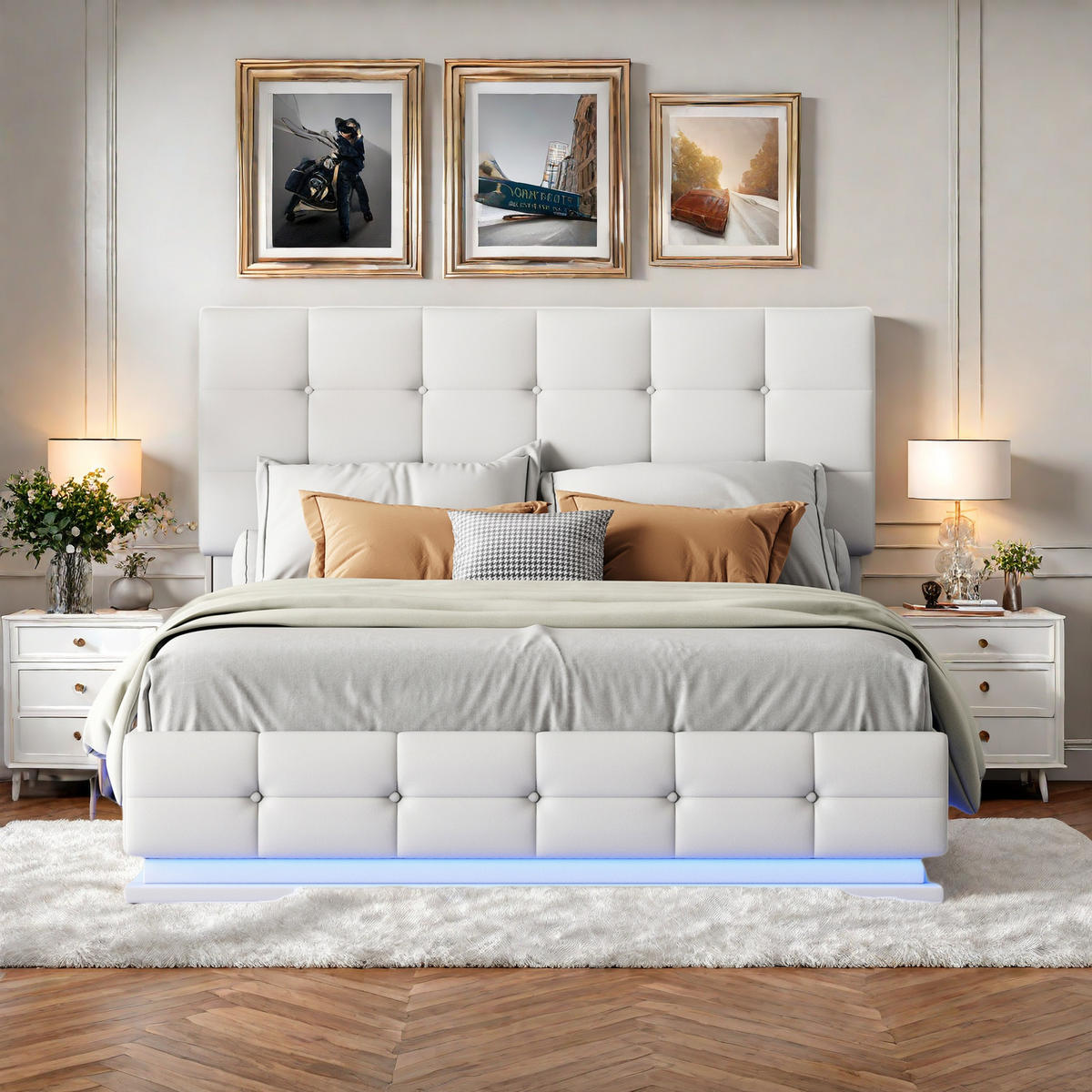 POLSTERBETT 140x200 cm, LED, mit Lattenrost & Kopfteil, Weiß - Weiß, Holz (140/200cm)