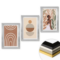 WANDBILDER 3er Set - 20x30 cm Silberner Rahmen - Stilvolle Pflanzenmuster und Geometrie - Silberfarben, Kunststoff (20/30cm) - ArtPrintCave