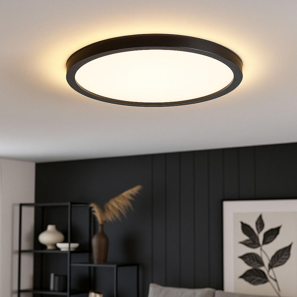 LED DECKENLEUCHTE Backlight Schwarz - Schwarz, Kunststoff (42.5/42.5/3.4cm) - Briloner