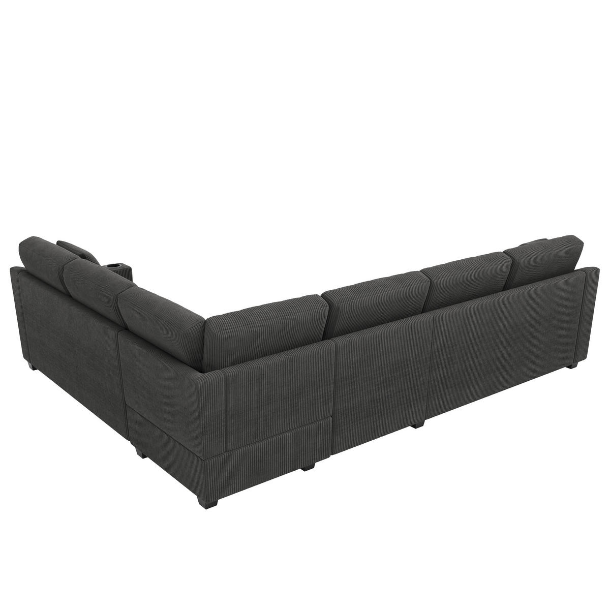 ECKSOFA 277/215/85 cm Grau mit USB/Type-C-Schnellladeanschluss und 2 Getränkehaltern - Grau, Textil (277/215cm) - Oxeza