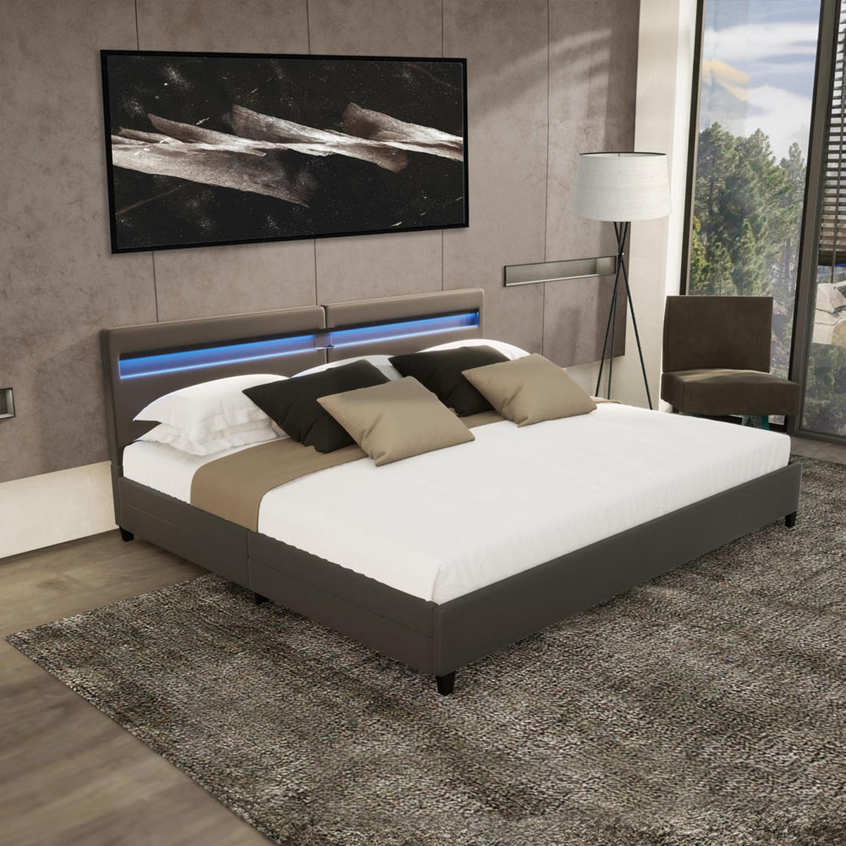 LED BETT NUBE - Dunkelgrau, ohne Matratze - Dunkelgrau, Kunststoff - Home Deluxe
