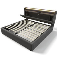 POLSTERBETT 140/200 cm mit LED-Beleuchtung, USB-, Type-C- und Steckdosenanschluss, Stauraum-Kopfteil, Grau - Grau, Textil (140/200cm) - Redom