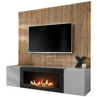 TV-LOWBOARD grau, Eiche Artisan 160, TV-Unterschrank mit Ethanpol Kamin und Akustikpaneel - Hellgrau/Schwarz, Glas/Holzwerkstoff (160/148/35cm) - Inn.Furn