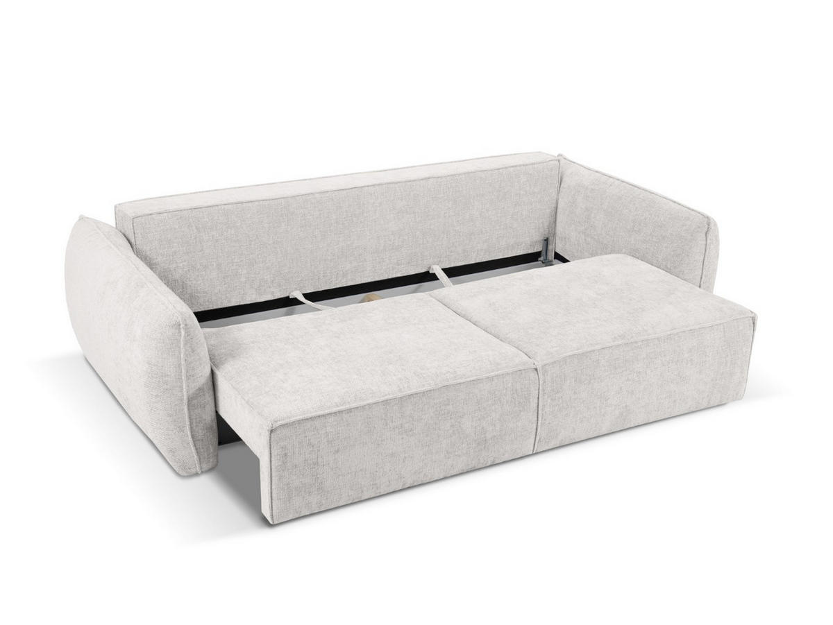 AUSKLAPPBARES-SOFA mit Bettkasten Kaelle aus Chenille-Stoff hellgrau 3 Sitzplätze - Hellgrau, Textil (97/91/244cm) - Micadoni