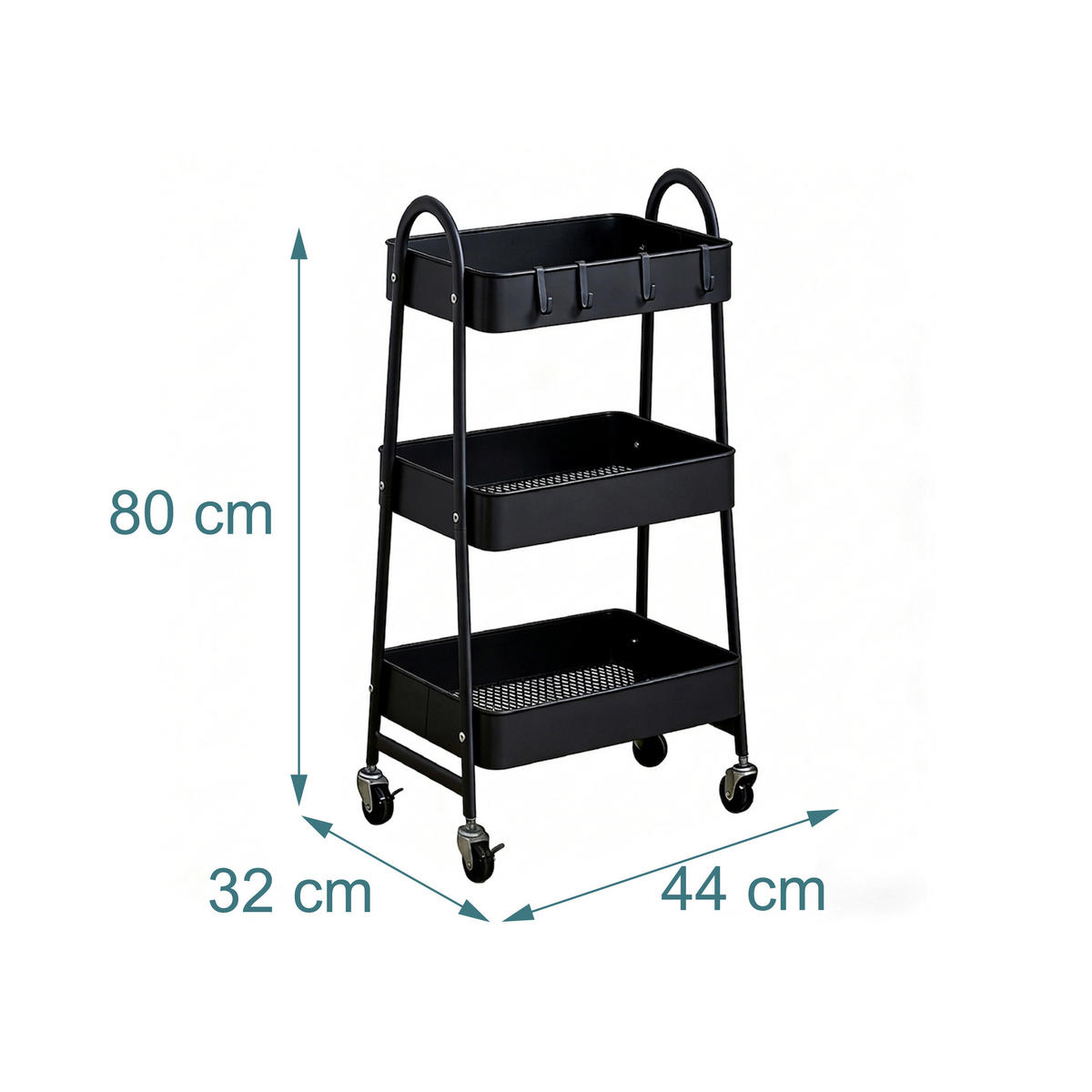 ROLLWAGEN2GRIFFE - Schwarz, Kunststoff/Metall (44/80/32cm) - Relaxdays