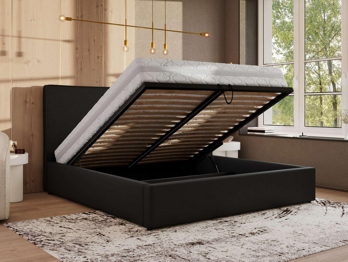 POLSTERBETT CORIVO CLASSIC 200/200 - Schwarz Kunstleder - Pocket-Matratze - Schwarz, Textil (200/200cm) - MKS